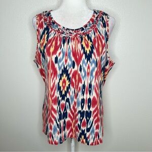 CHAPS Womens Red Blue Patterned Sleeveless Knit Tank Top Size XL